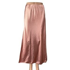 Bella Vie Women's Pink Silk Satin High Waisted Flowy A Line Maxi Skirt Size S